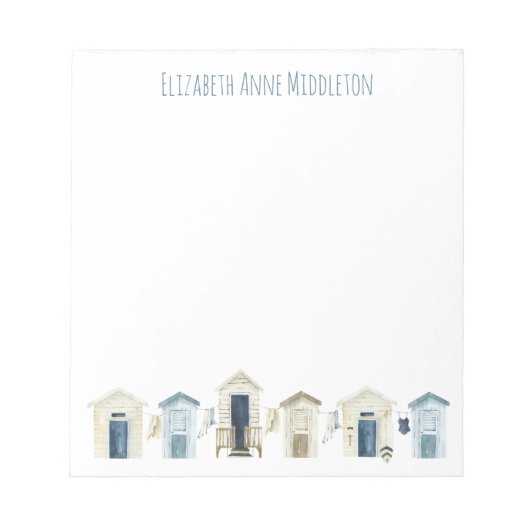 Waterverf Kuststrand hutten gepersonaliseerd Notitieblok (Voorkant)