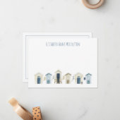 Waterverf Kuststrand hutten gepersonaliseerd Notitiekaartje (Voorkant / Achterkant in situ)