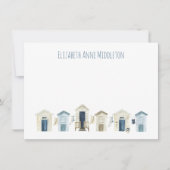 Waterverf Kuststrand hutten gepersonaliseerd Notitiekaartje (Voorkant)