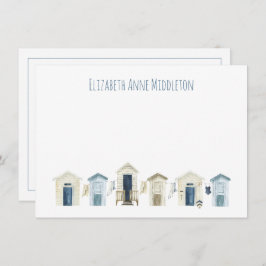 Waterverf Kuststrand hutten gepersonaliseerd Notitiekaartje