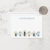 Waterverf Kuststrand hutten gepersonaliseerd Notitiekaartje (Voorkant / Achterkant in situ)