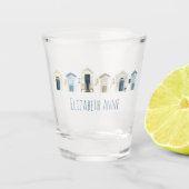 Waterverf Kuststrand hutten gepersonaliseerd Shot Glas (Voorkant)