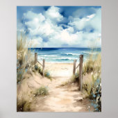 Waterverf Kuststrand Illustratie Wandkunst Poster (Voorkant)