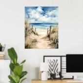 Waterverf Kuststrand Illustratie Wandkunst Poster (Thuiskantoor)