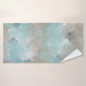 Waterverf kuststrand kleuren handdoek met naam (Badhanddoek)