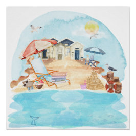 Waterverf Kuststrand Scène Perfect Poster