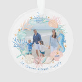 Waterverf kustzee Seashell Wreatfoto Ornament (achterkant)