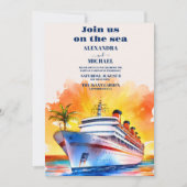 Waterverf Kustzeegezicht Strand Cruise Bruiloft Kaart (Voorkant)