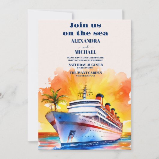 Waterverf Kustzeegezicht Strand Cruise Bruiloft Kaart (Voorkant)