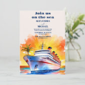 Waterverf Kustzeegezicht Strand Cruise Bruiloft Kaart (Staand voorkant)