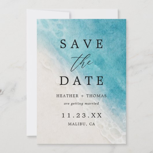 Waterverf Kustzone OceaanBewaar datum Save The Date (Voorkant)