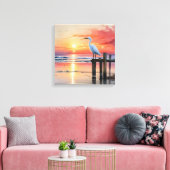 Waterverf Kustzonsopgang met Egret Canvas Afdruk (Insitu (Woonkamer))