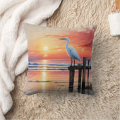 Waterverf Kustzonsopgang met Egret Kussen (Deken)