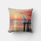 Waterverf Kustzonsopgang met Egret Kussen (Voorkant)