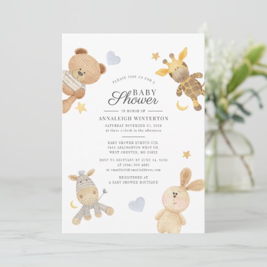 Waterverf Kute Animals Moderne Baby shower Kaart (Staand voorkant)