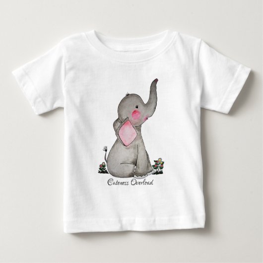 Waterverf Kute Baby Elephant met Blush & Flowers (Voorkant)