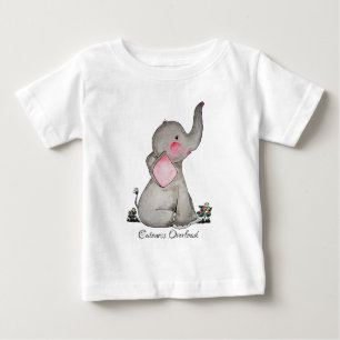 Waterverf Kute Baby Elephant met Blush & Flowers
