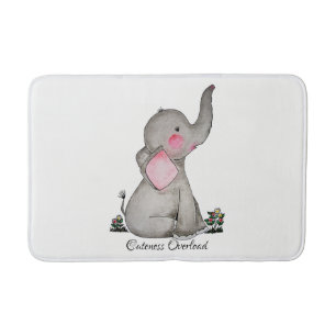 Waterverf Kute Baby Elephant met Blush & Flowers Badmat