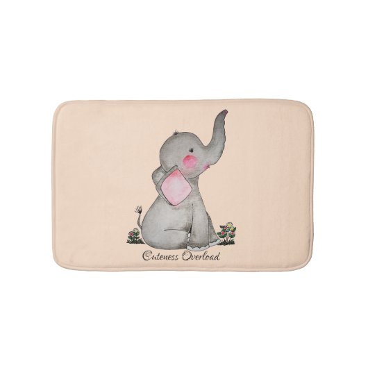 Waterverf Kute Baby Elephant met Blush & Flowers Badmat (Voorkant)