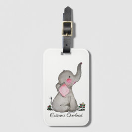 Waterverf Kute Baby Elephant met Blush & Flowers Bagagelabel