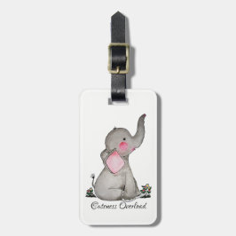 Waterverf Kute Baby Elephant met Blush & Flowers Bagagelabel