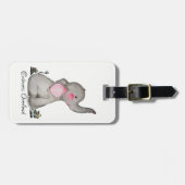 Waterverf Kute Baby Elephant met Blush & Flowers Bagagelabel (Voorkant horizontaal)