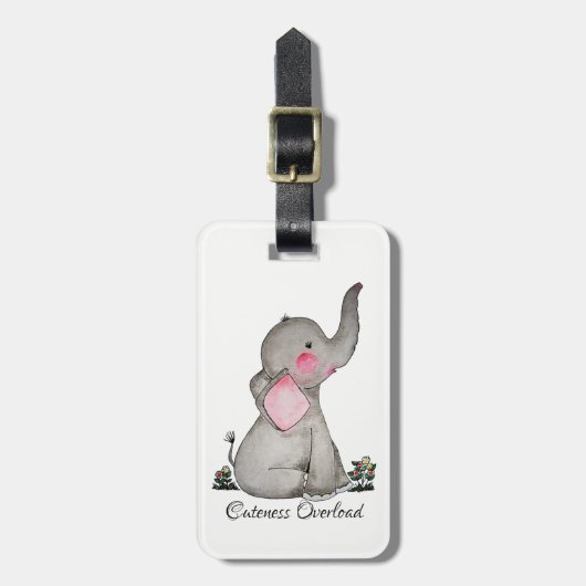 Waterverf Kute Baby Elephant met Blush & Flowers Bagagelabel (Voorkant verticaal)