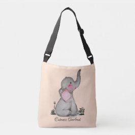 Waterverf Kute Baby Elephant met Blush & Flowers Crossbody Tas