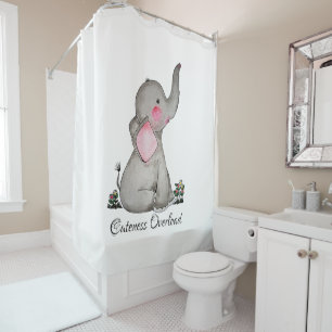 Waterverf Kute Baby Elephant met Blush & Flowers Douchegordijn