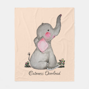 Waterverf Kute Baby Elephant met Blush & Flowers Fleece Deken