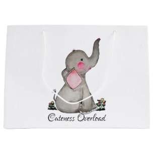 Waterverf Kute Baby Elephant met Blush & Flowers Groot Cadeauzakje