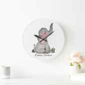 Waterverf Kute Baby Elephant met Blush & Flowers Grote Klok (Huis)