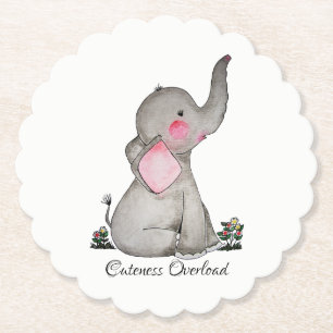 Waterverf Kute Baby Elephant met Blush & Flowers Kartonnen Onderzetters