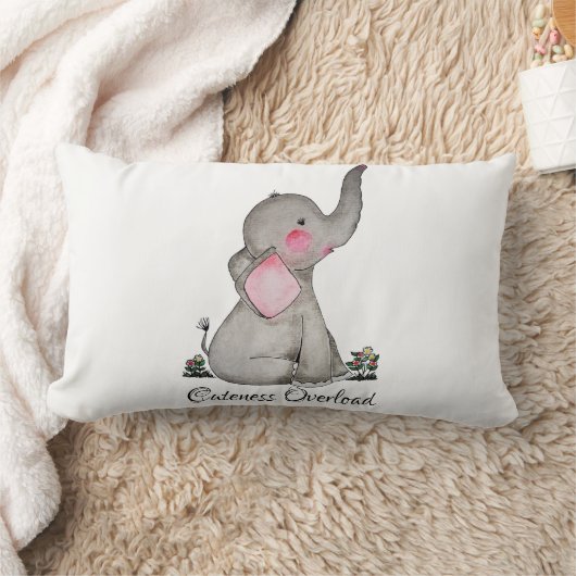 Waterverf Kute Baby Elephant met Blush & Flowers Kussen (Deken)