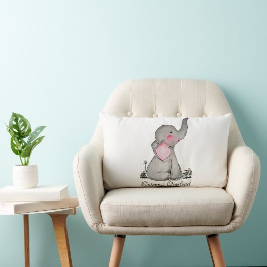 Waterverf Kute Baby Elephant met Blush & Flowers Kussen (Stoel)