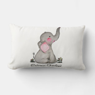 Waterverf Kute Baby Elephant met Blush & Flowers Kussen