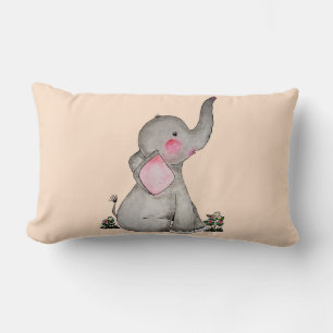 Waterverf Kute Baby Elephant met Blush & Flowers Kussen