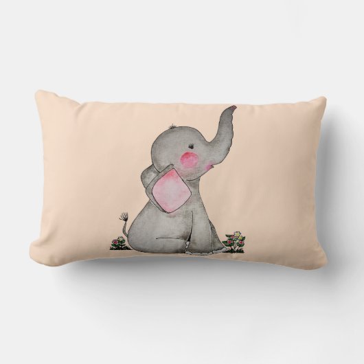 Waterverf Kute Baby Elephant met Blush & Flowers Kussen (Voorkant)