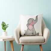 Waterverf Kute Baby Elephant met Blush & Flowers Kussen (Stoel)