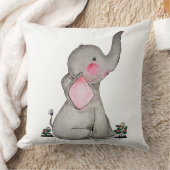 Waterverf Kute Baby Elephant met Blush & Flowers Kussen (Deken)