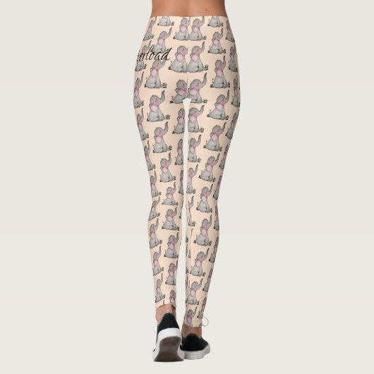 Waterverf Kute Baby Elephant met Blush & Flowers Leggings (Achterkant)