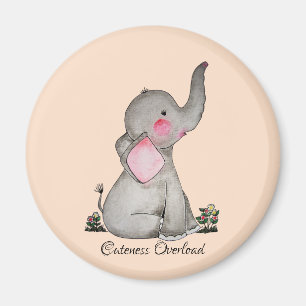Waterverf Kute Baby Elephant met Blush & Flowers Magneet
