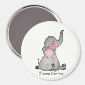 Waterverf Kute Baby Elephant met Blush & Flowers Magneet (Voorkant / Achterkant)