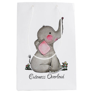 Waterverf Kute Baby Elephant met Blush & Flowers Medium Cadeauzakje