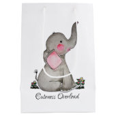 Waterverf Kute Baby Elephant met Blush & Flowers Medium Cadeauzakje (Achterkant)