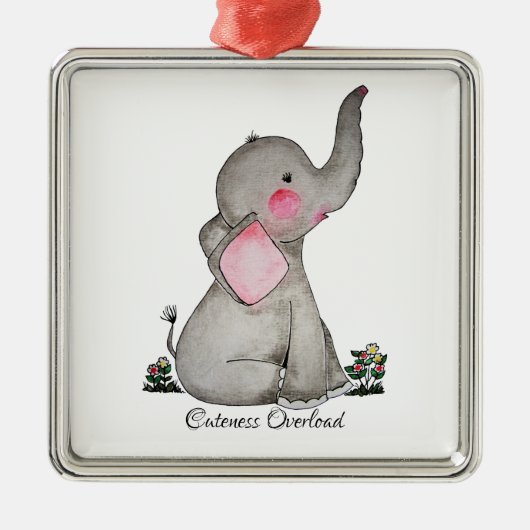 Waterverf Kute Baby Elephant met Blush & Flowers Metalen Ornament (Voorkant)