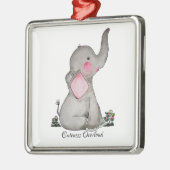 Waterverf Kute Baby Elephant met Blush & Flowers Metalen Ornament (Links)