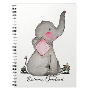 Waterverf Kute Baby Elephant met Blush & Flowers Notitieboek