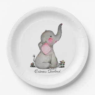 Waterverf Kute Baby Elephant met Blush & Flowers Papieren Bordje