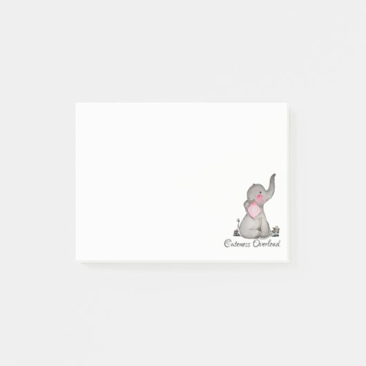 Waterverf Kute Baby Elephant met Blush & Flowers Post-it® Notes (Voorkant)